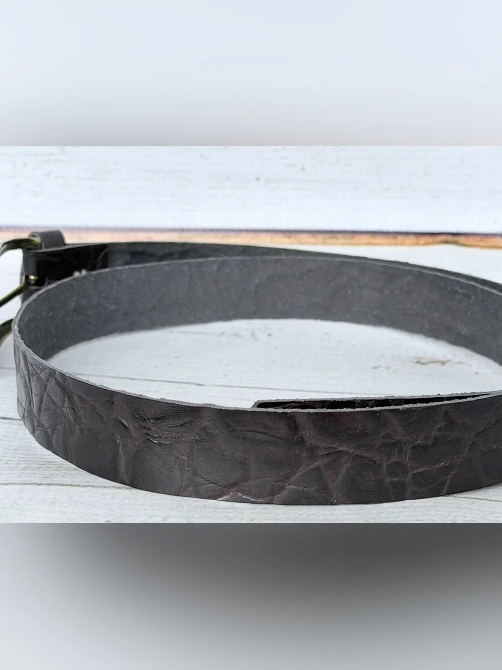 Vintage Distressed Leather Belt with Chunky Brass Buckle